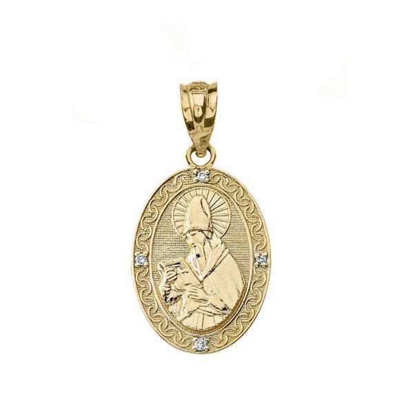 14k Solid Gold Diamond Saint Augustine Oval Small Pendant Necklace - Picture 3 of 9